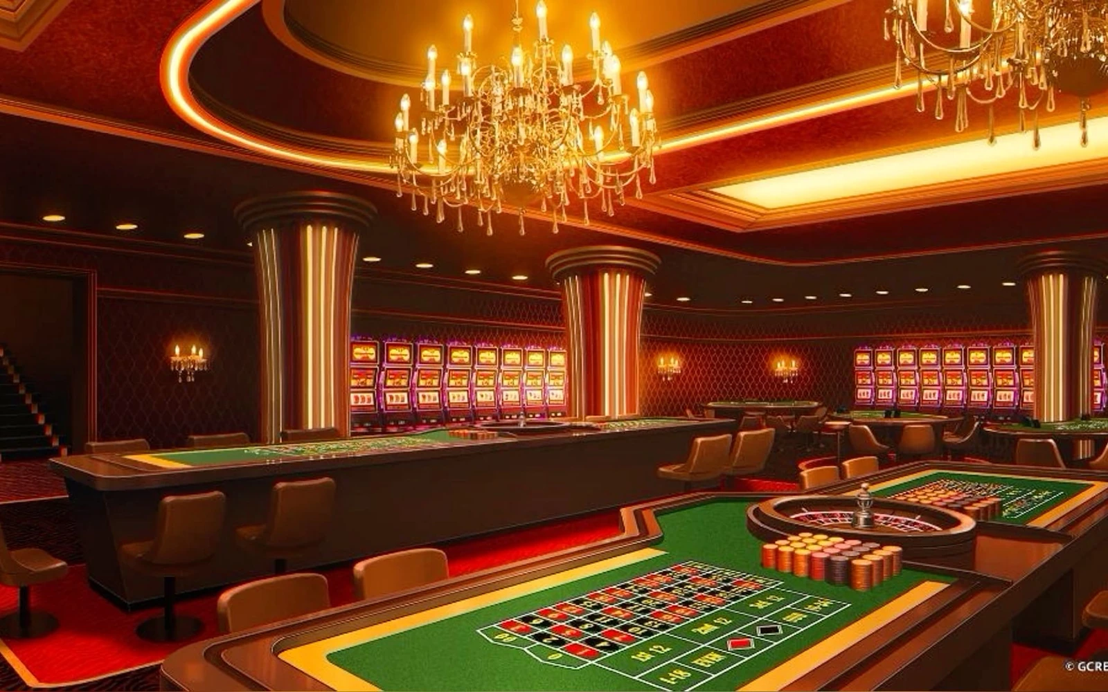 Suasana permainan meja kasino untuk baccarat dan kartu
